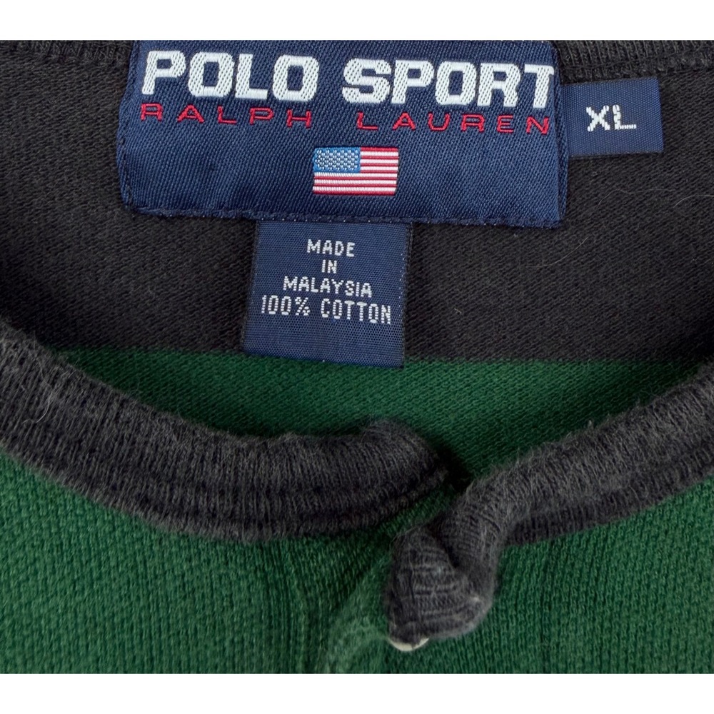 Polo Sport Ralph Lauren Mens XL Henley Shirt Green Navy Blue Striped Vintage - Picture 3 of 9